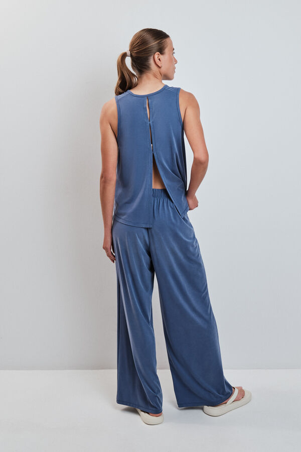 Dash and Stars Pantal&oacute;n largo palazzo tacto suave azul azul