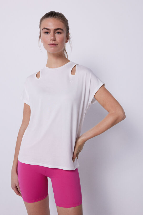 Dash and Stars Camiseta fluida cut outs blanca beige