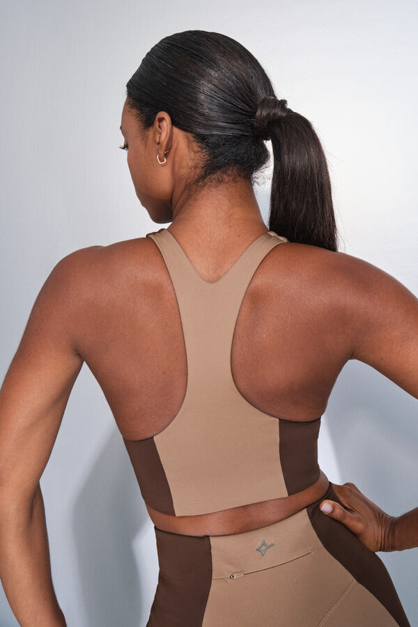 Dash and Stars Brasier deportivo con bloques de color 4D STRETCH caf&eacute;