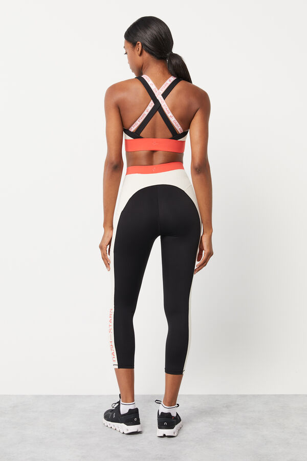 Dash and Stars Leggings crop color block 4D Stretch negro