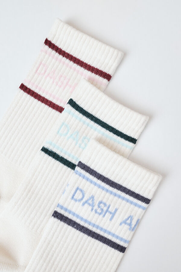 Dash and Stars Paquete de 3 calcetines largos de algod&oacute;n con logo blanco