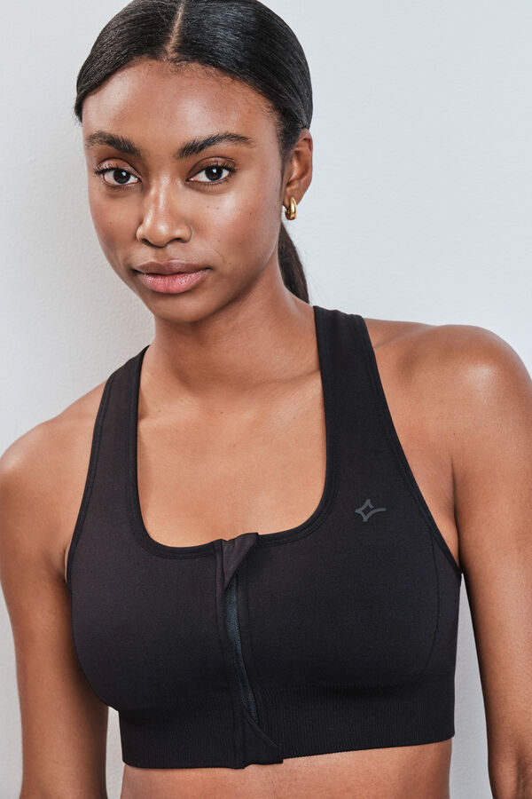 Dash and Stars Brasier deportivo con cierre central SEAMLESS FIT negro negro