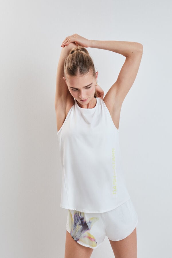 Dash and Stars Playera t&eacute;cnica halter sin mangas blanca blanco