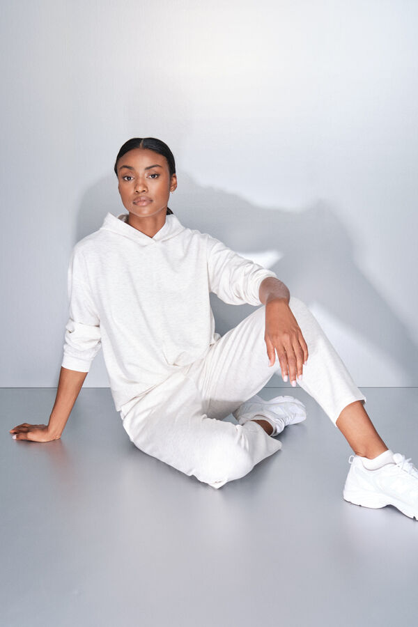 Dash and Stars Sudadera blanca drapeada beige