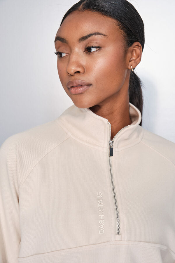Dash and Stars Sudadera beige con cierre en el cuello café