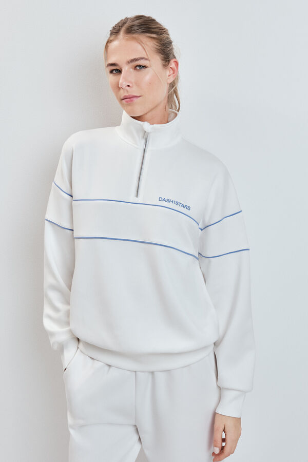 Dash and Stars Chamarra cuello alto cierre blanca beige
