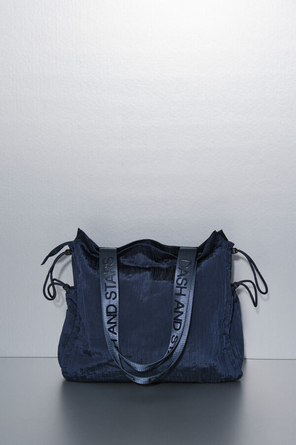 Dash and Stars Bolsa de bolsa de nailon con satinado azul. azul
