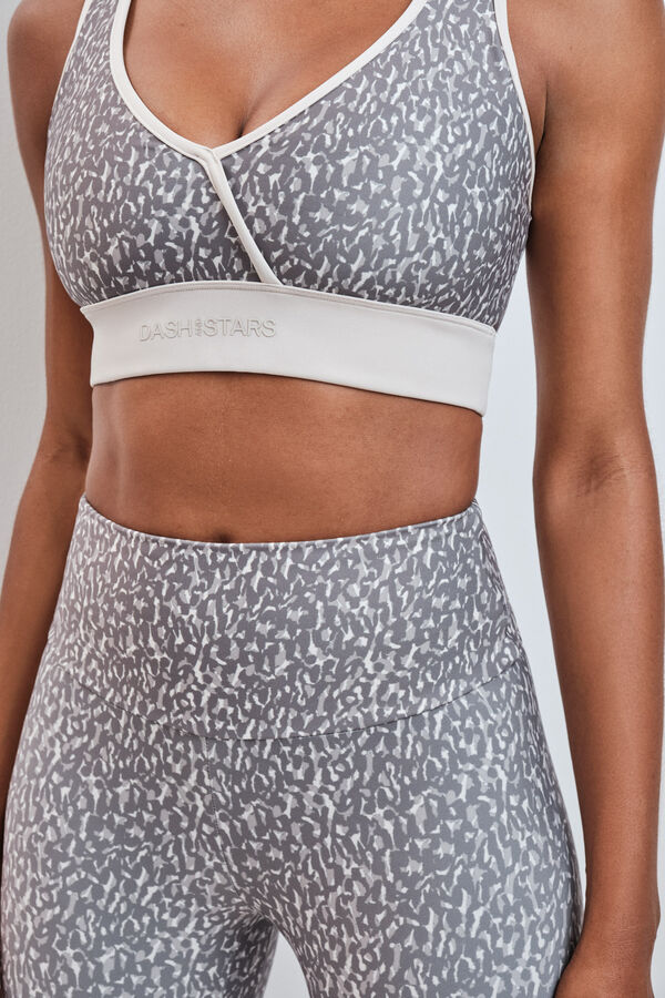 Dash and Stars Leggings crop 4D STRETCH estampado animal gris nude