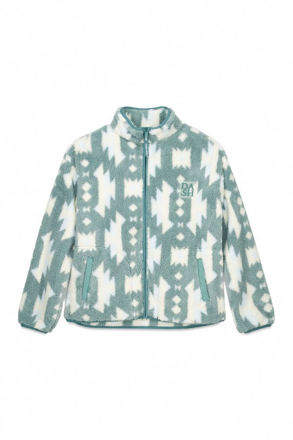 Dash and Stars Sudadera polar verde con cierre verde