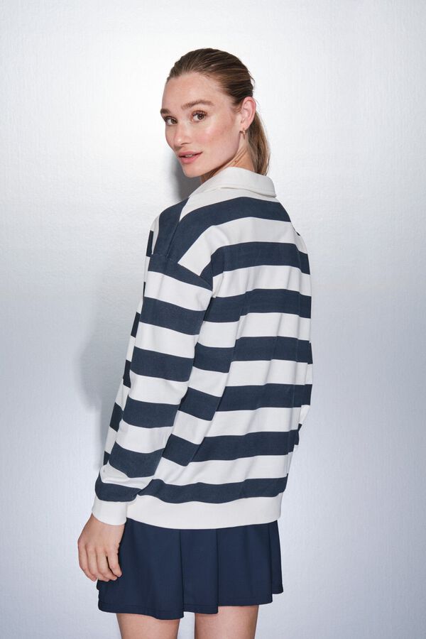 Dash and Stars Sudadera de forro polar 100% algodón con estampado de rayas azul