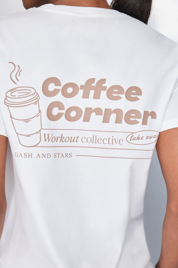 Dash and Stars Playera blanca de manga corta de algod&oacute;n beige