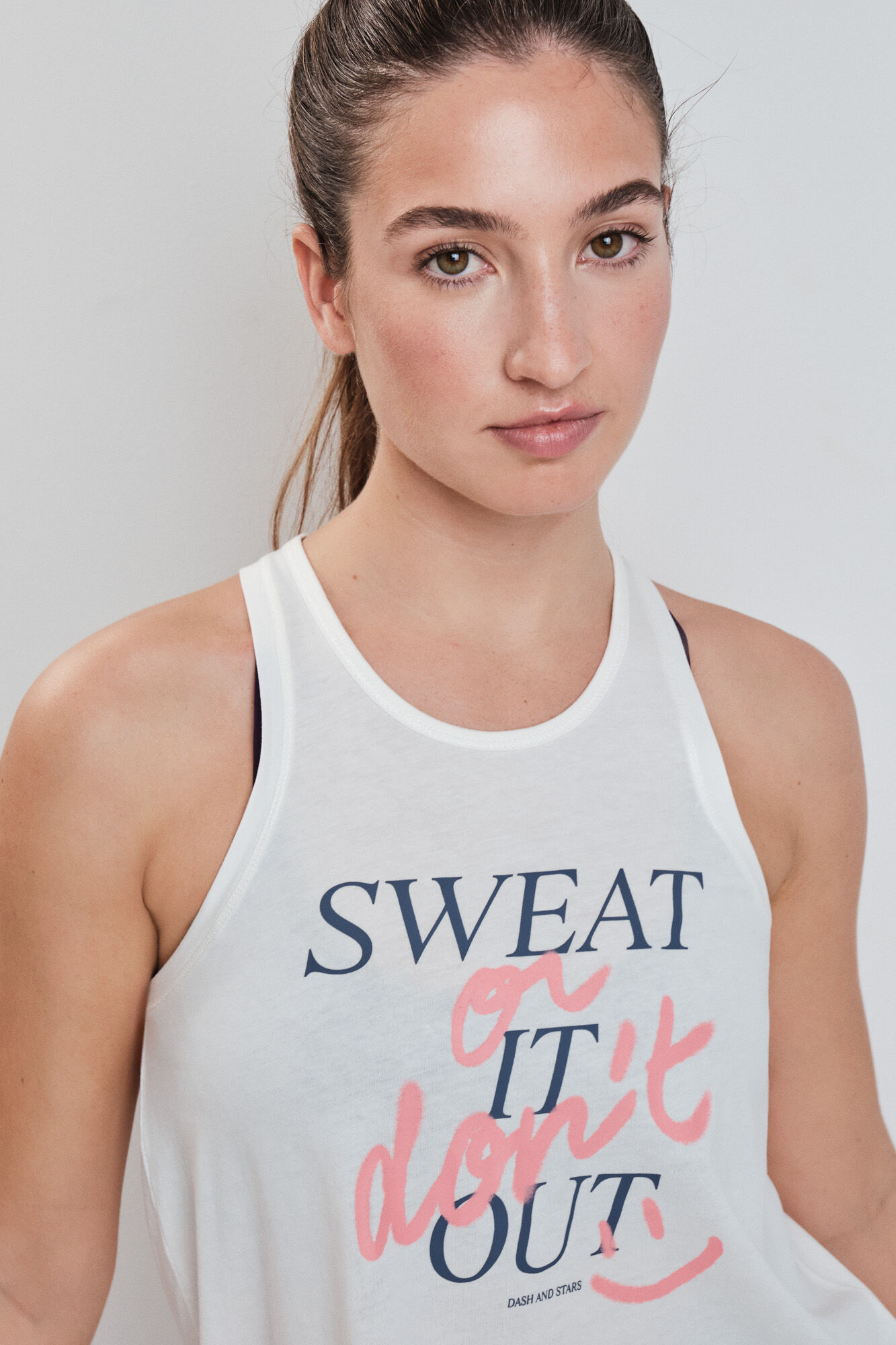 Dash and Stars Playera sin mangas de algod&oacute;n blanco