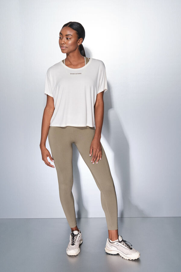 Dash and Stars Playera blanca de manga corta  beige