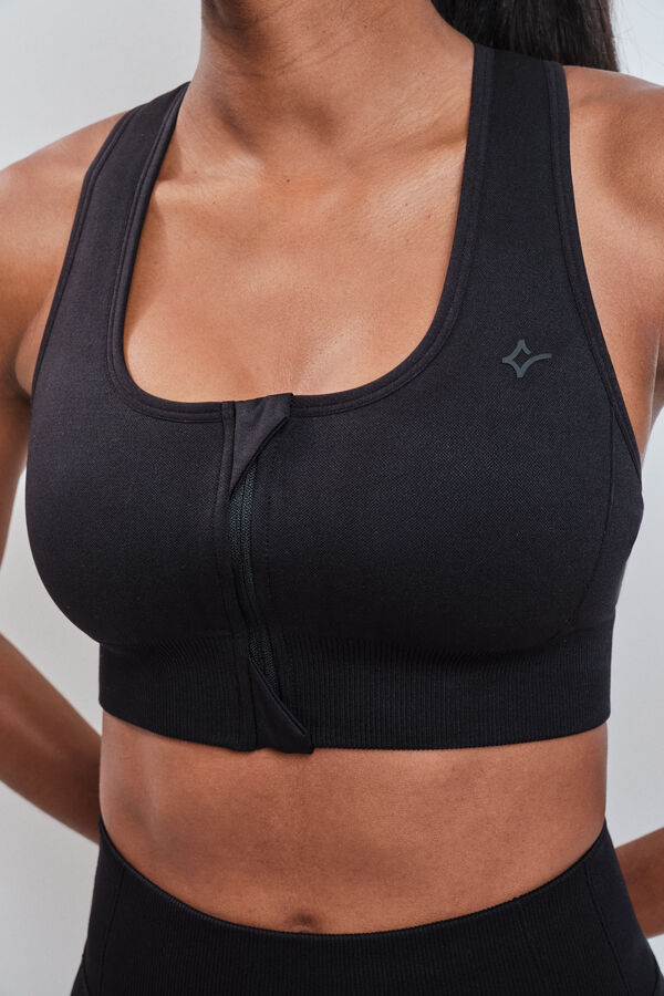 Dash and Stars Brasier deportivo negro con cierre SEAMLESS FIT negro