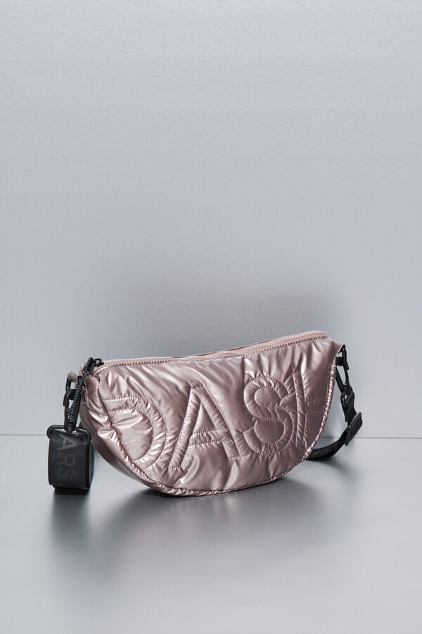 Dash and Stars Bolsa bandolera de nailon rosa metalizado . beige