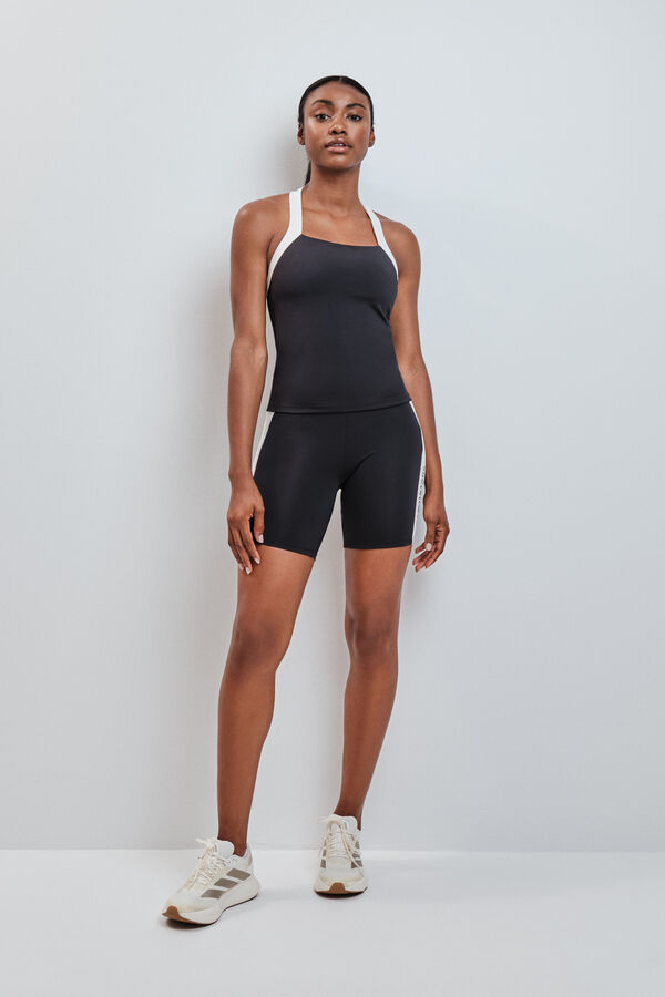 Dash and Stars Playera deportiva halter 4D Stretch contraste negro negro