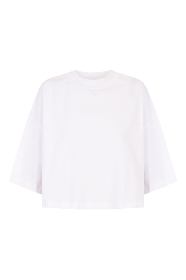 Dash and Stars Playera boxy 100% algod&oacute;n blanco beige