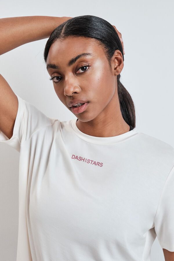 Dash and Stars Playera manga corta de modal blanca beige