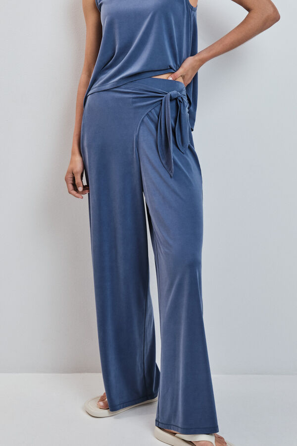 Dash and Stars Pantal&oacute;n largo palazzo tacto suave azul azul