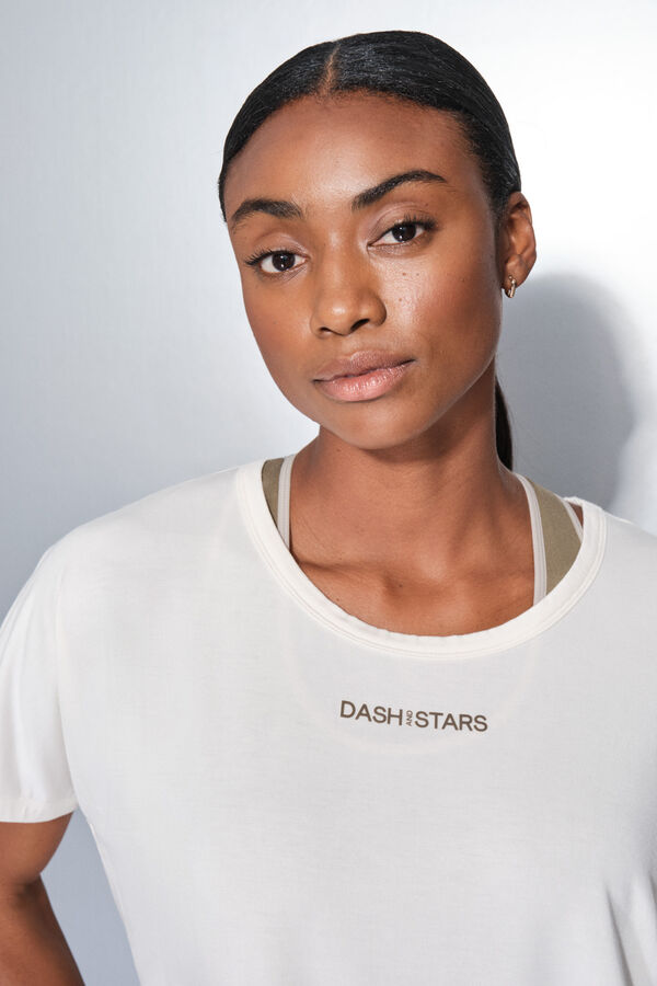 Dash and Stars Playera blanca de manga corta  beige