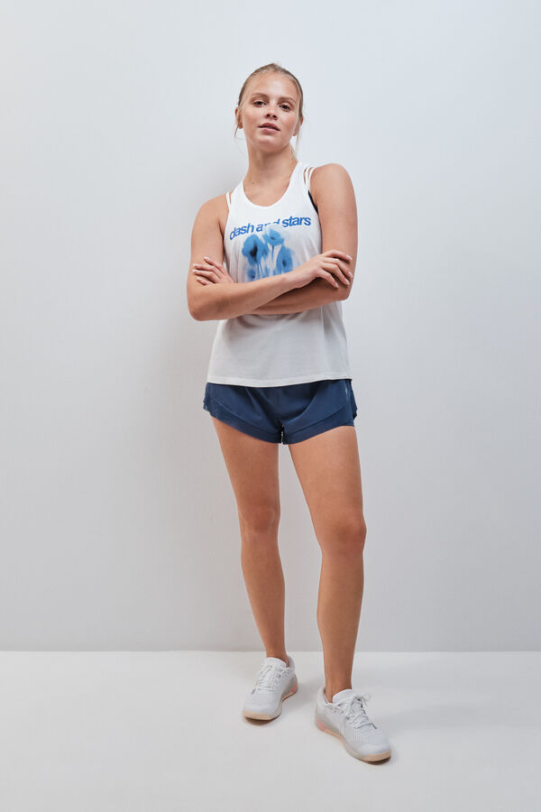 Dash and Stars Playera sin mangas de algod&oacute;n blanco beige