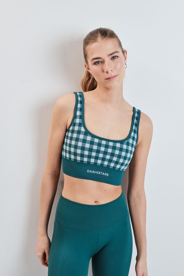 Dash and Stars Brasier deportivo SEAMLESS COMFORT vichy azul verde