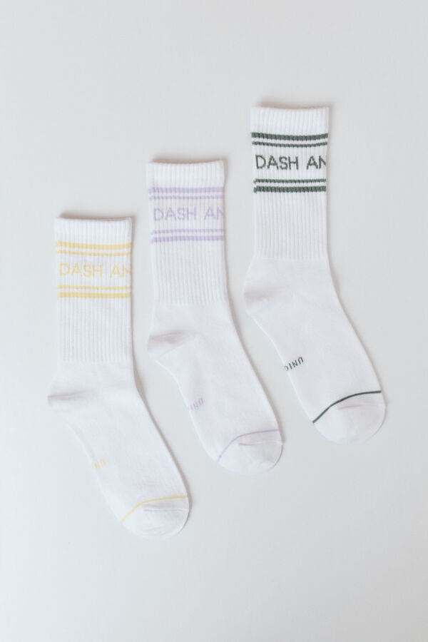 Dash and Stars Pack 3 calcetines largos de algod&oacute;n con logo beige