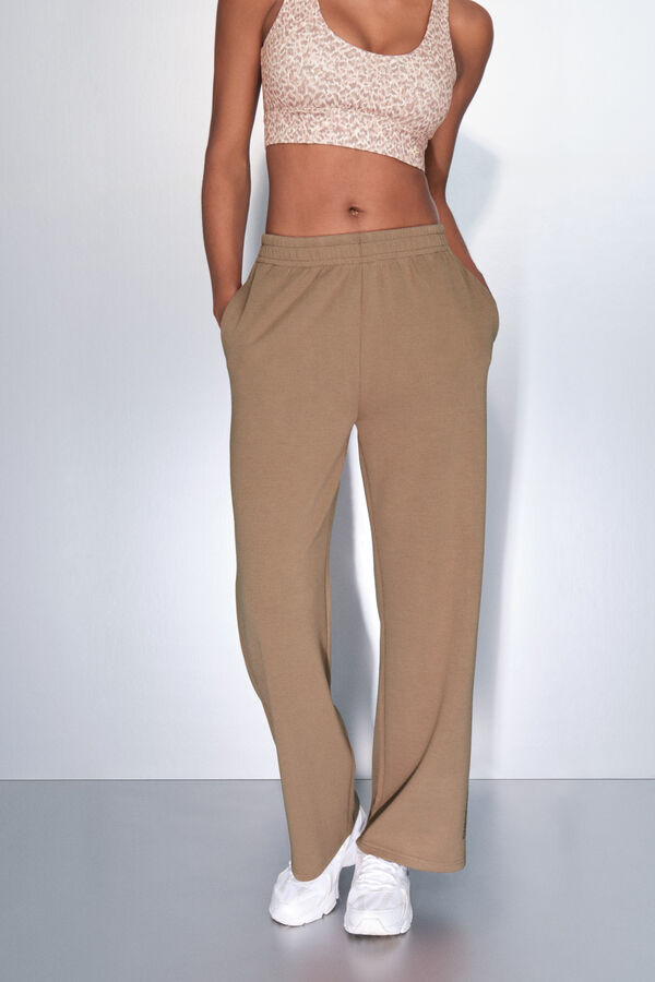 Dash and Stars Pantalón recto ancho de canalé marrón café