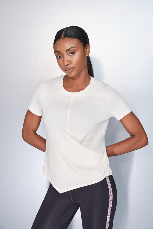 Dash and Stars Playera blanca drapeada de manga corta  beige