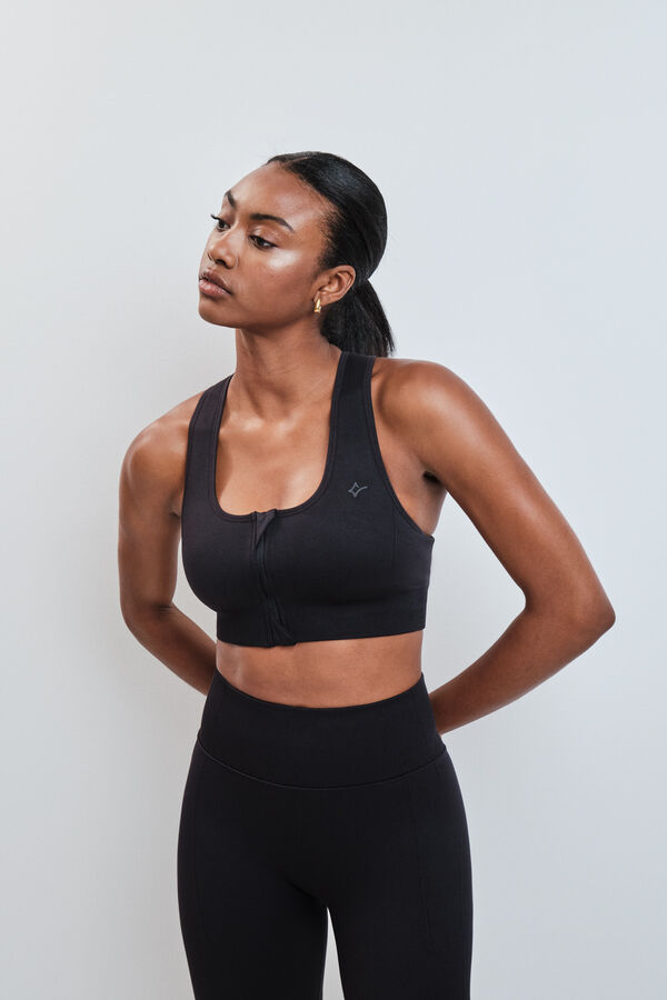 Dash and Stars Brasier deportivo negro con cierre SEAMLESS FIT negro