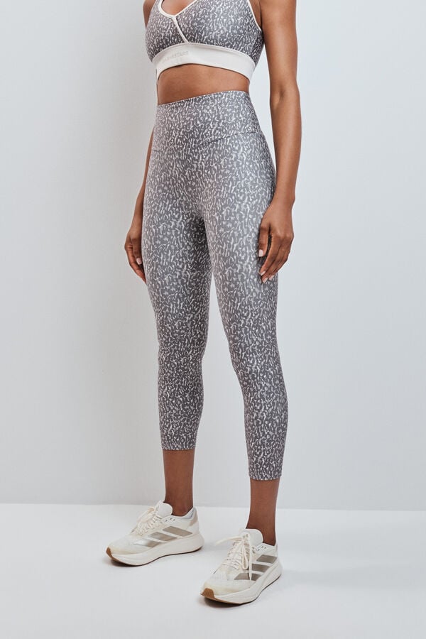 Dash and Stars Leggings crop 4D STRETCH estampado animal gris nude