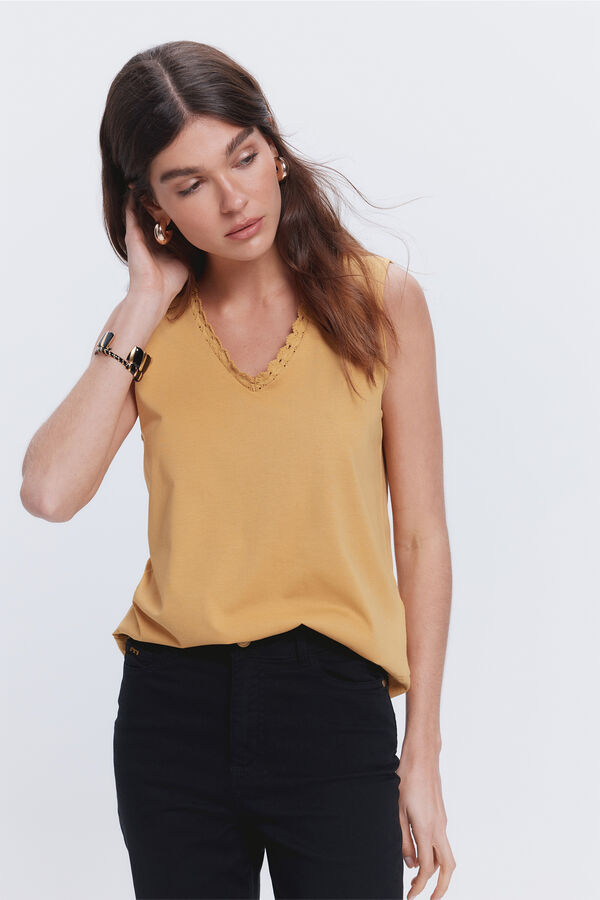 Fifty Outlet Camiseta sin mangas escote en pico con fornitura Verde