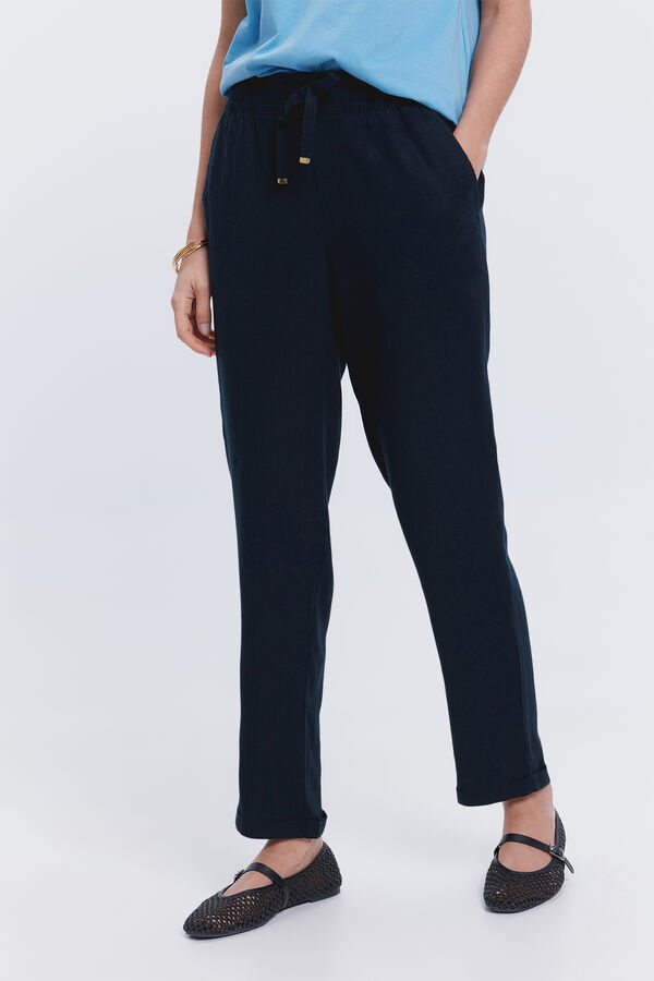 Fifty Outlet Pantalón largo lino Negro