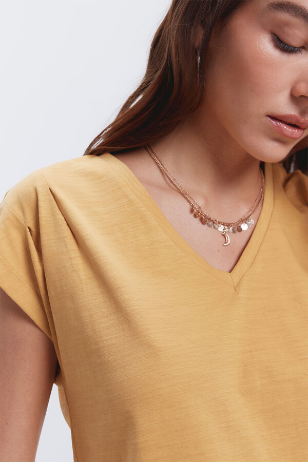 Fifty Outlet Camiseta pliegues hombros Dorado/ Mostaza