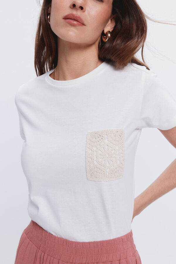 Fifty Outlet Camiseta bolsillo crochet Blanco