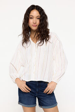Fifty Outlet Blusa fluida de rayas lurex natural