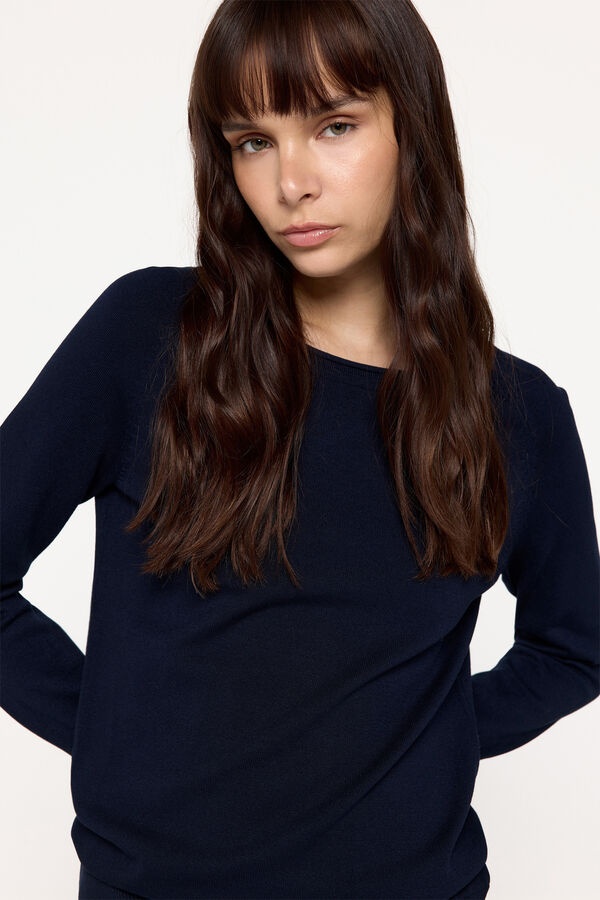 Fifty Outlet Suéter de tejido de viscosa cuello barco Navy