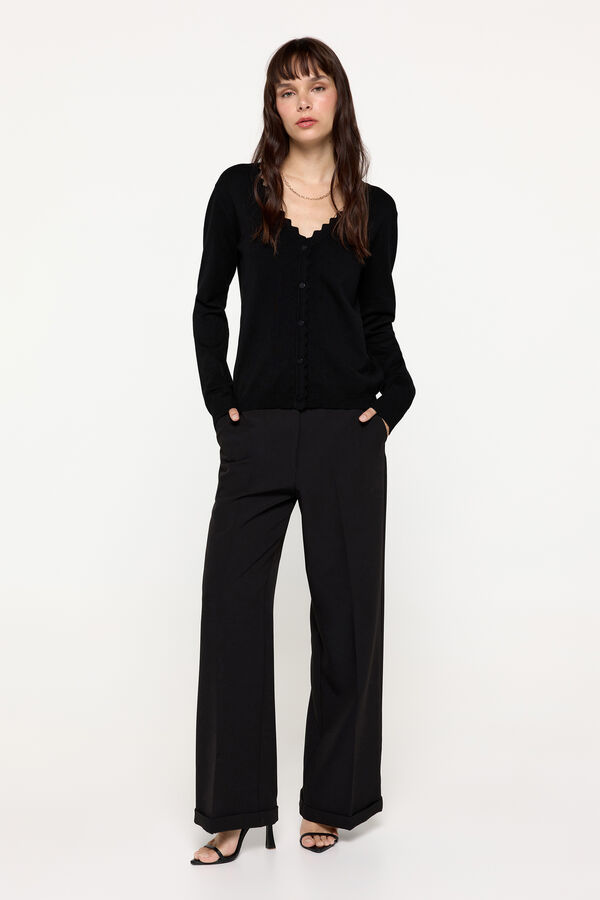 Fifty Outlet Cárdigan de tejido de viscosa con detalle ondas Negro