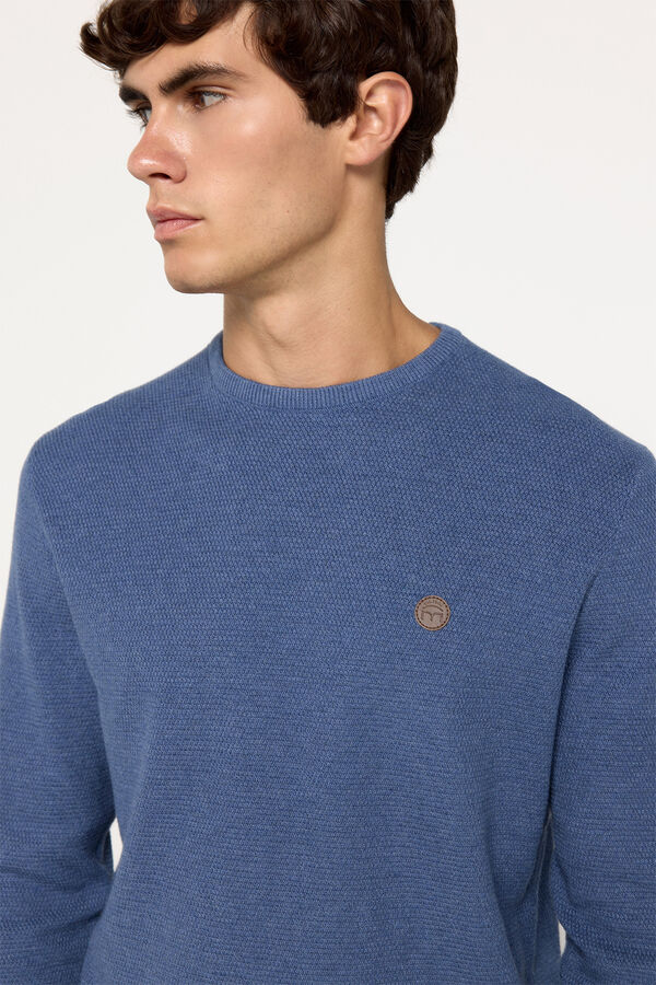 Fifty Outlet Suéter microestructura cuello redondo ajustado Azul Oscuro