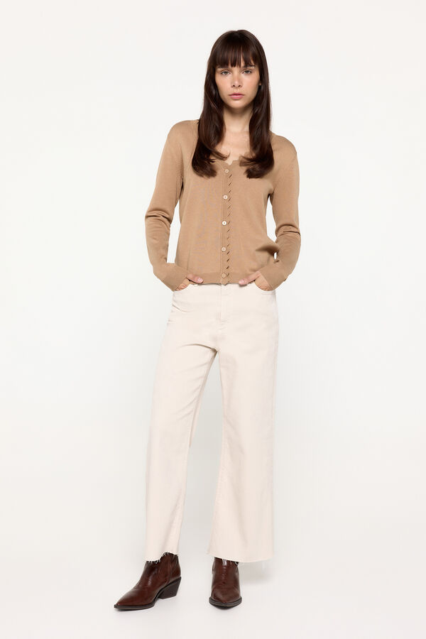 Fifty Outlet Cárdigan de tejido de viscosa con detalle ondas Beige/Camel