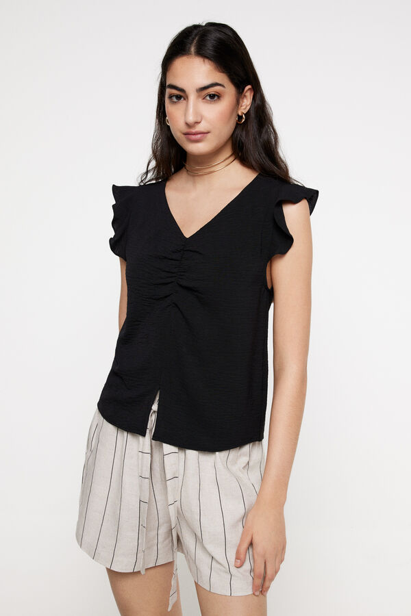 Fifty Outlet Blusa fruncido escote. Negro