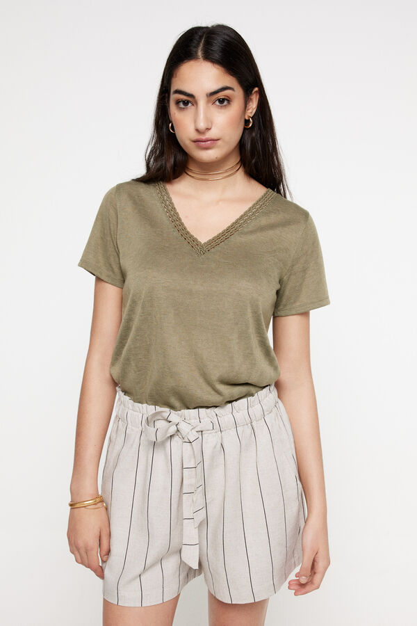 Fifty Outlet Bermudas rayas rústica. Beige