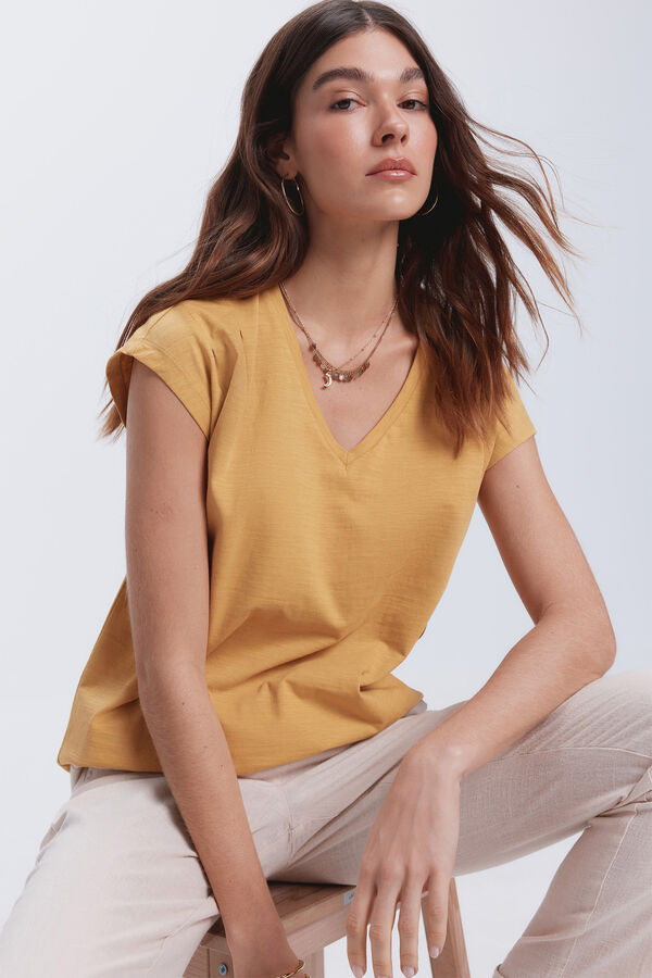 Fifty Outlet Camiseta pliegues hombros Dorado/ Mostaza