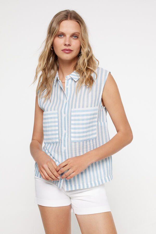 Milano Camisa sin mangas a rayas. Navy