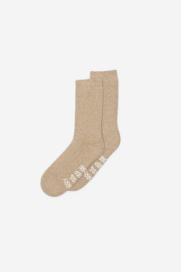 Fifty Outlet Calcetines gorditos con frase Beige/Camel
