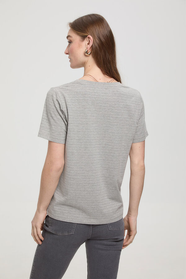 Fifty Outlet Camiseta de rayas soft touch cuello pico Gris Oscuro