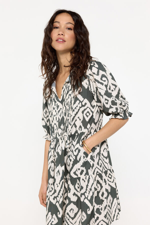 Milano Vestido estampado &eacute;tnico corte fluido Verde