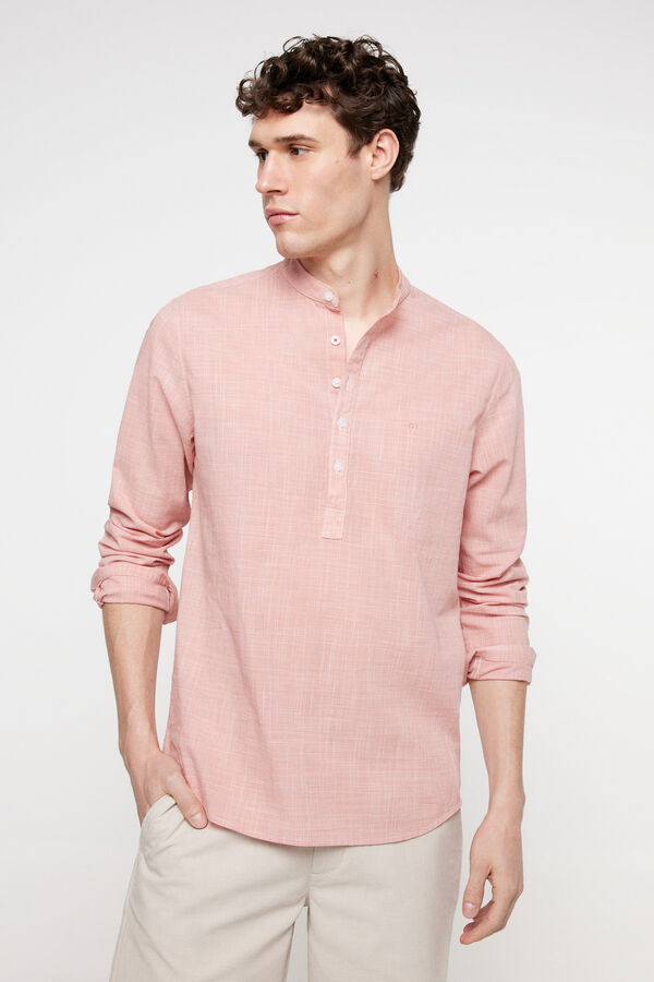 Fifty Outlet Camisa polera aspecto lino. Rojo