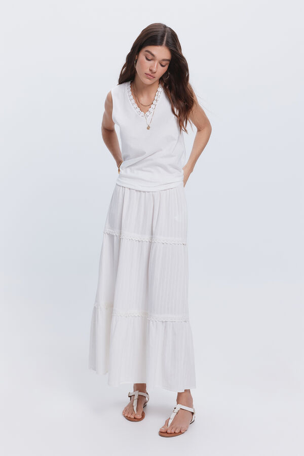 Fifty Outlet Camiseta sin mangas escote en pico con fornitura Blanco