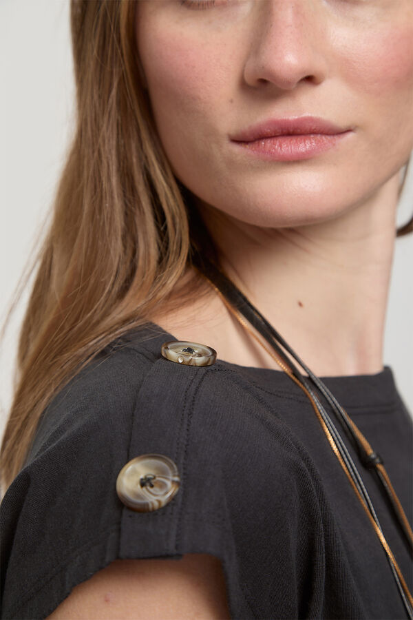 Milano Camiseta botones hombros Negro